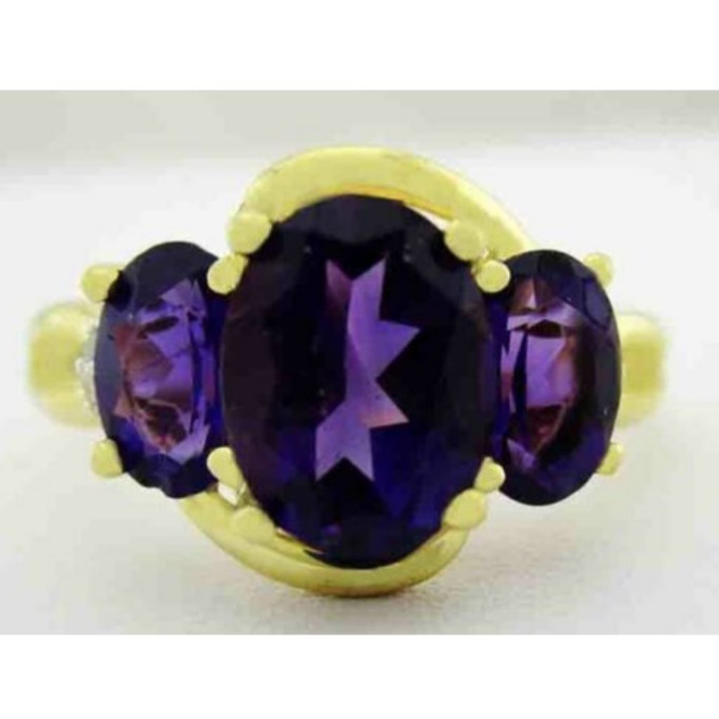 Genuine 3.08 Cts Amethyst & Diamond Ring 14k Gold - Free Certificate Appraisal